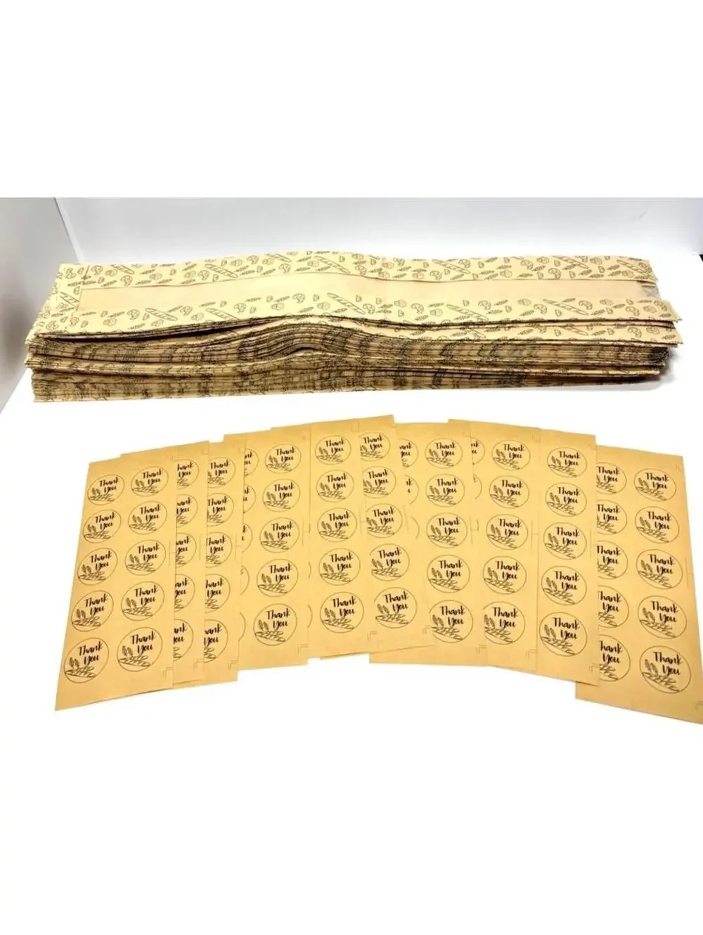 Bakery Bags Baguette Bread Design Clear Window 96pcs with 100 Thank You Stickers